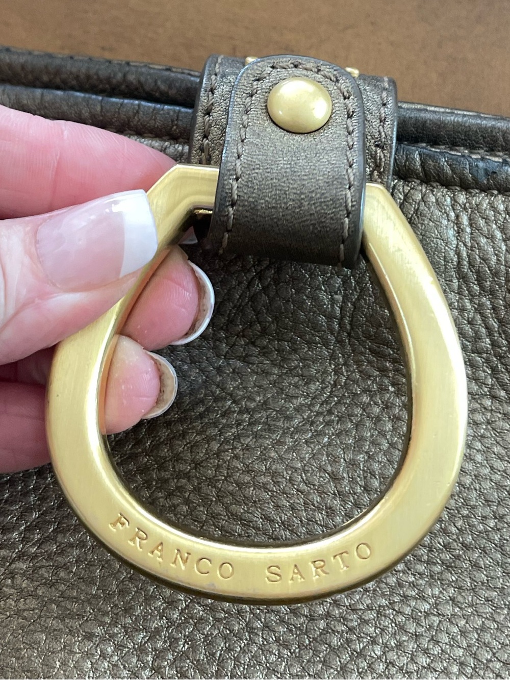 Franco Sarto Brown Leather Shoulder Bag with Gold Ring Detail